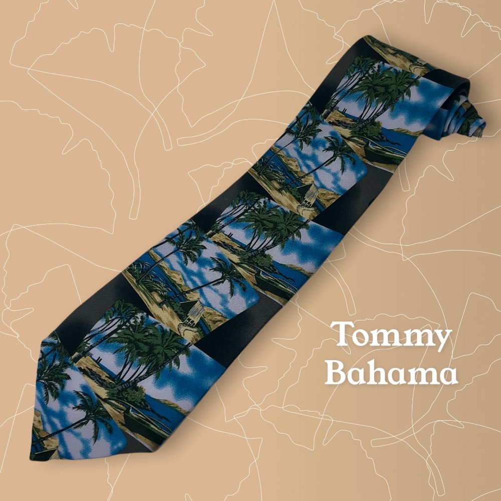 TOMMY BAHAMA Stranded in Paradise Tropical Islands 100% Silk Neck Tie